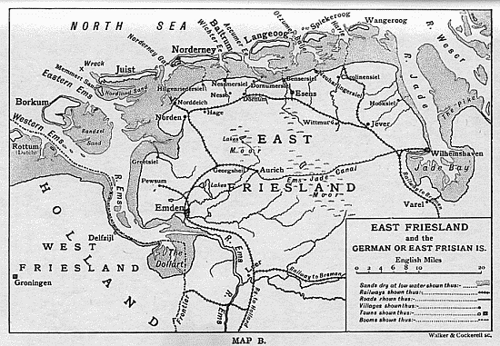 A map of East Friesland and the German or East Frisian Islands.